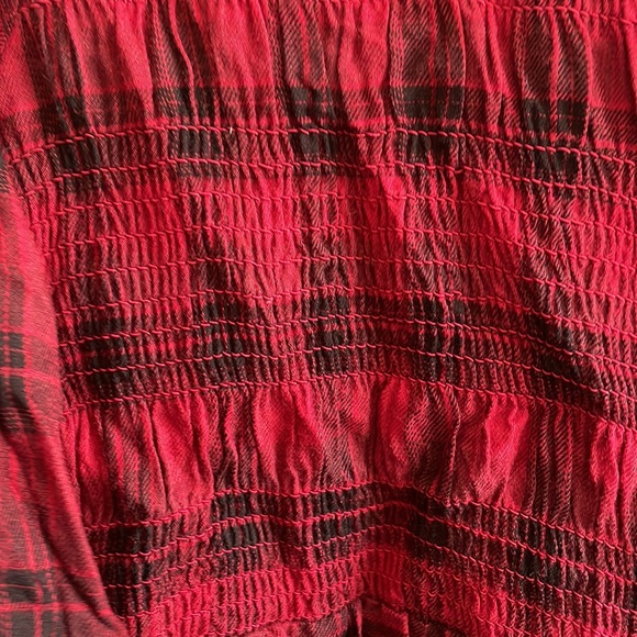 NWTS Knox Rose black and red Plaid Boho Peasant Smocked Button Fron - Picture 3 of 8